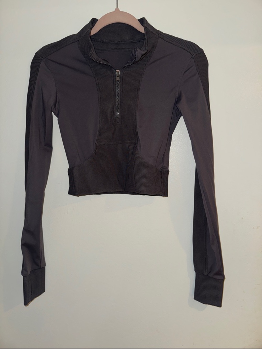 Cropped Charcoal Gray Half-Zip Performance Hoodie